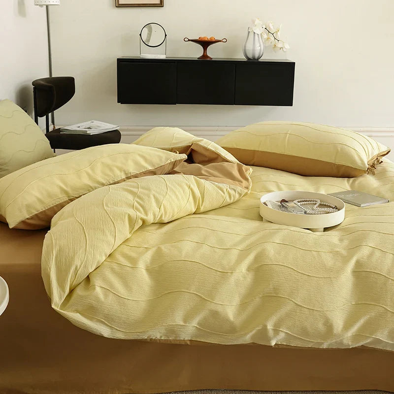 Bedding Set Wave-Textured Cotton Blend Temperature-Regulating