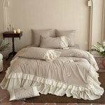 Bedding & Throw Set Breathable Cotton-Linen Rose Embroidery 4-Pc