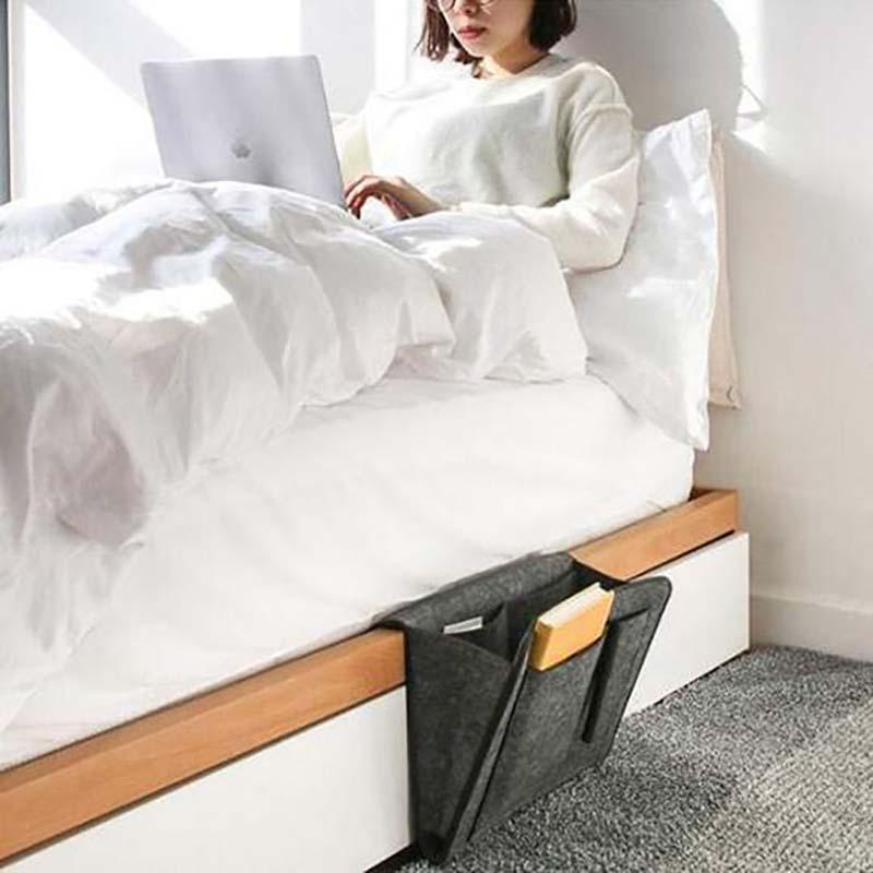 Bedside Organizer Felt Hanging Multi-Pocket Storage For Tablets & Books