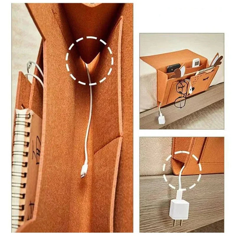 Bedside Organizer Felt Hanging Multi-Pocket Storage For Tablets & Books
