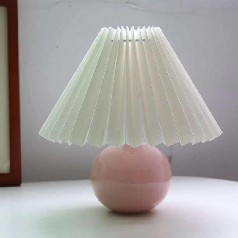 Bedside Table Lamp Folded Shade Ceramic Base