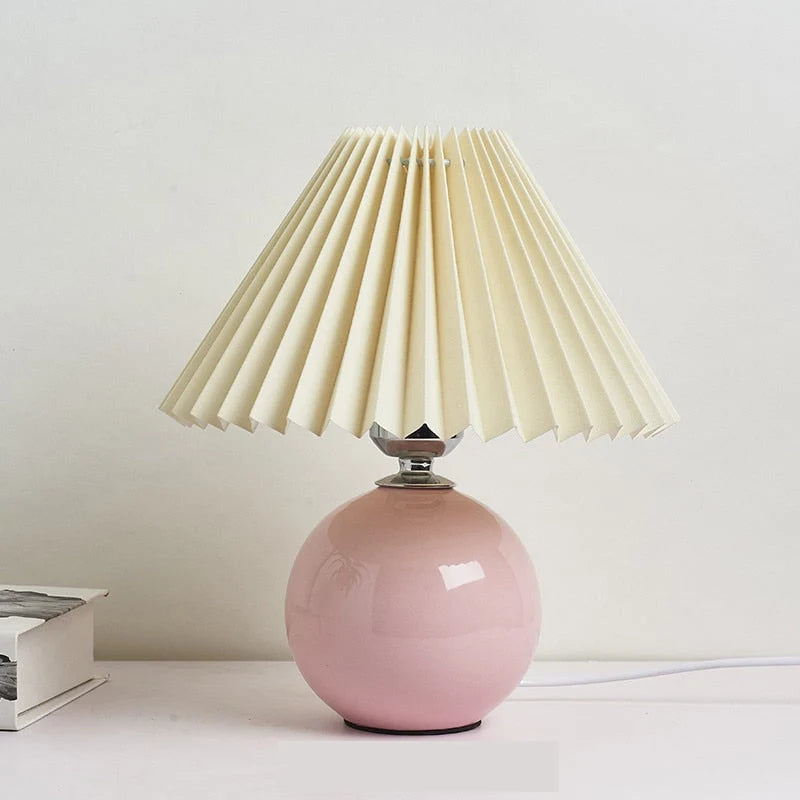 Bedside Table Lamp Folded Shade Ceramic Base