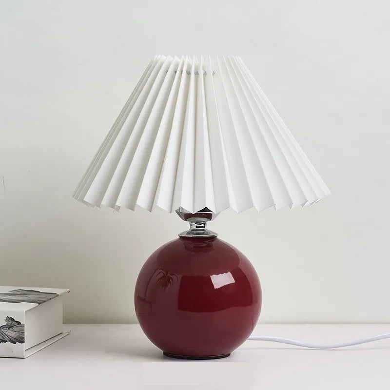 Bedside Table Lamp Folded Shade Ceramic Base