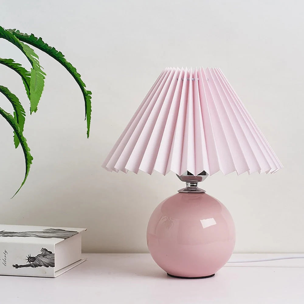 Bedside Table Lamp Folded Shade Ceramic Base