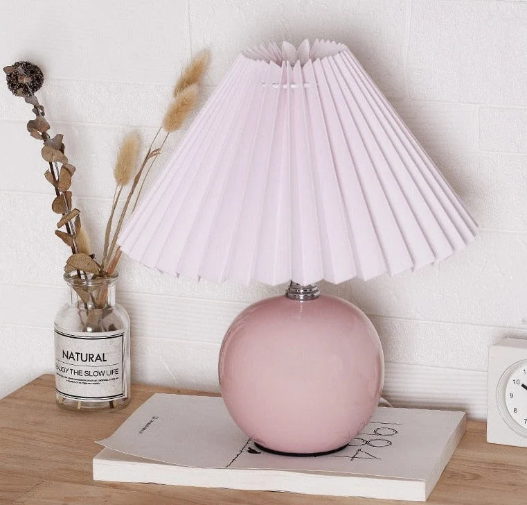 Bedside Table Lamp Folded Shade Ceramic Base