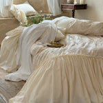 Bedspread & Bed Skirt Set Cotton Blend Embroidered 4-Piece