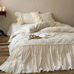 Bedspread & Bed Skirt Set Cotton Blend Embroidered 4-Piece