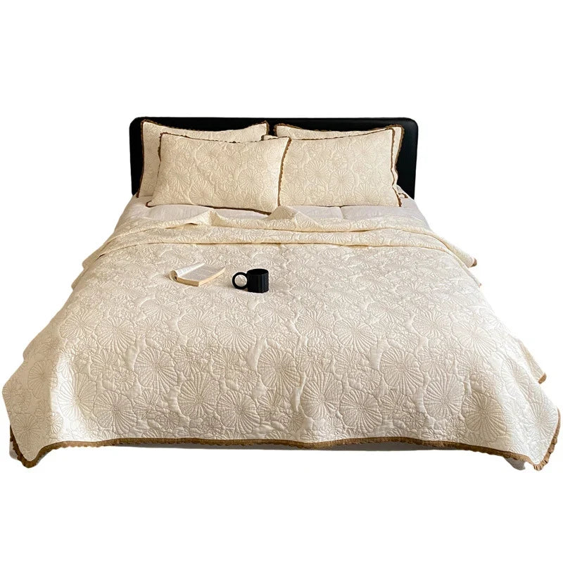 Bedspread Set Cotton-Linen Quilted Crocheted Edge