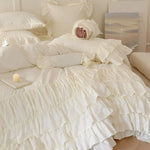 Bedspread Set Multilayered Ruffle & Lace Stripes Cotton Blend