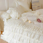 Bedspread Set Multilayered Ruffle & Lace Stripes Cotton Blend