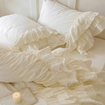 Bedspread Set Multilayered Ruffle & Lace Stripes Cotton Blend
