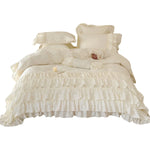 Bedspread Set Multilayered Ruffle & Lace Stripes Cotton Blend