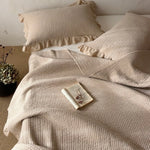 Bedspread Set Quilted Cotton & Ruffled Edge Includes Pillowcases