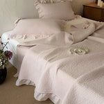 Bedspread Set Quilted Cotton & Ruffled Edge Includes Pillowcases