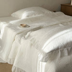Bedspread Set Quilted Cotton & Ruffled Edge Includes Pillowcases