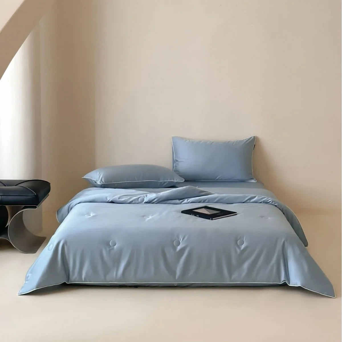 Bedspread Set Quilted Satin Piped Edges & Button Detail