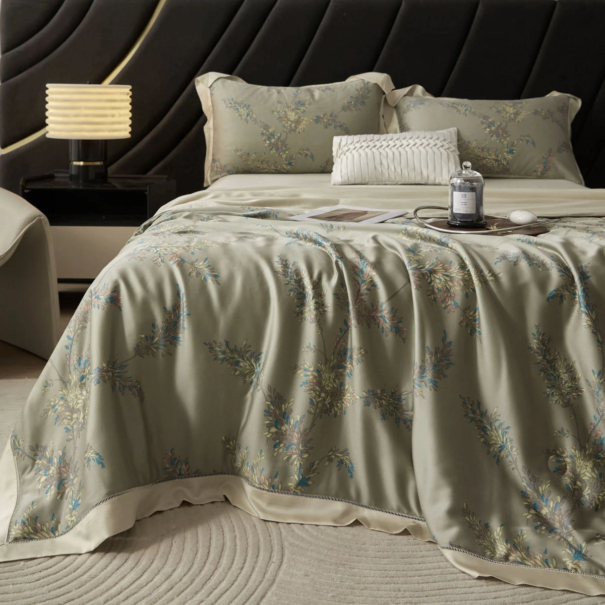 Bedspread Set Satin Floral Jacquard Embroidery