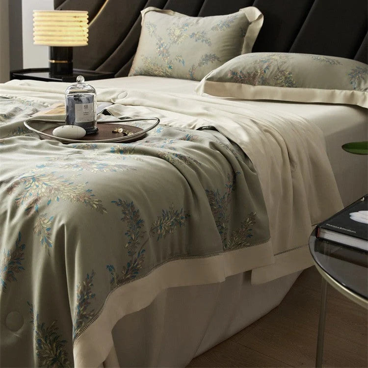 Bedspread Set Satin Floral Jacquard Embroidery