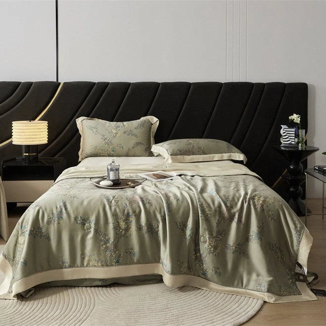 Bedspread Set Satin Floral Jacquard Embroidery