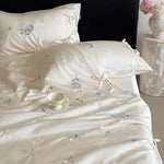 Bedspread Set Silky Satin Hand Embroidered & Secure Ties