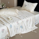 Bedspread Set Silky Satin Hand Embroidered & Secure Ties