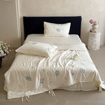 Bedspread Set Silky Satin Hand Embroidered & Secure Ties