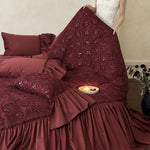 Bedspread Set Velvety Satin 3D Floral Embroidery 4-Piece