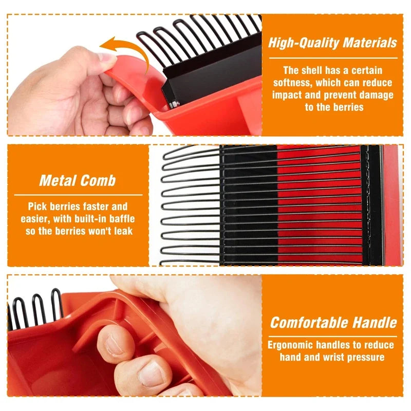 Berry Picker Comb Metal Tines Built-In Basket Ergonomic Handle