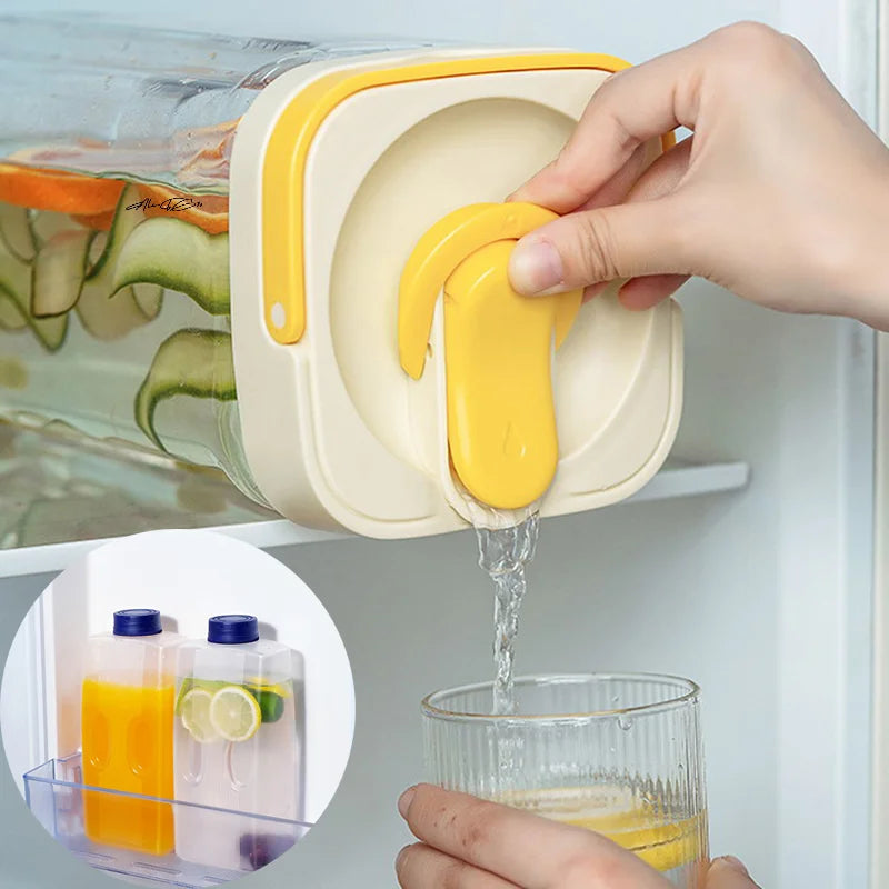 Beverage Dispenser Built-In Tap Fridge-Friendly Shape With Carry Handle