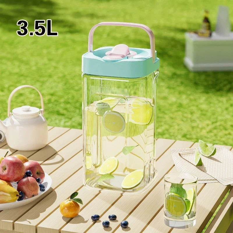 Beverage Dispenser Built-In Tap Fridge-Friendly Shape With Carry Handle