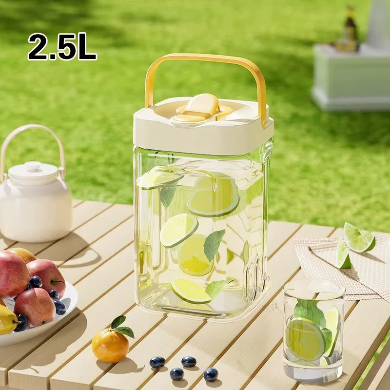 Beverage Dispenser Built-In Tap Fridge-Friendly Shape With Carry Handle