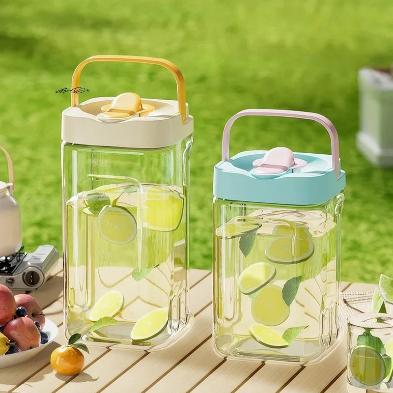 Beverage Dispenser Built-In Tap Fridge-Friendly Shape With Carry Handle
