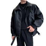 Biker Jacket Leather-Look Oversized Fit Adjustable Waist Belt