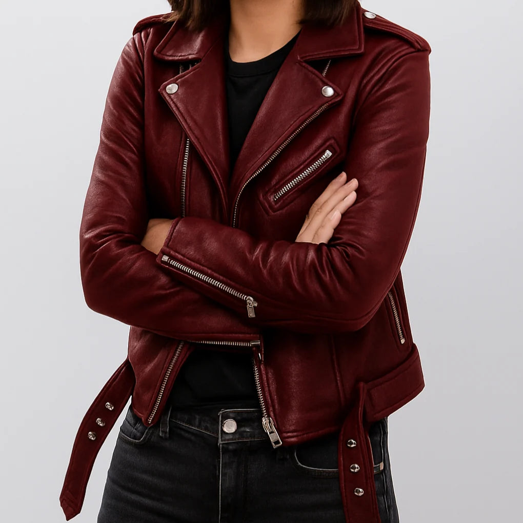 Biker Jacket Slim-Fit PU Leather Zip-Up