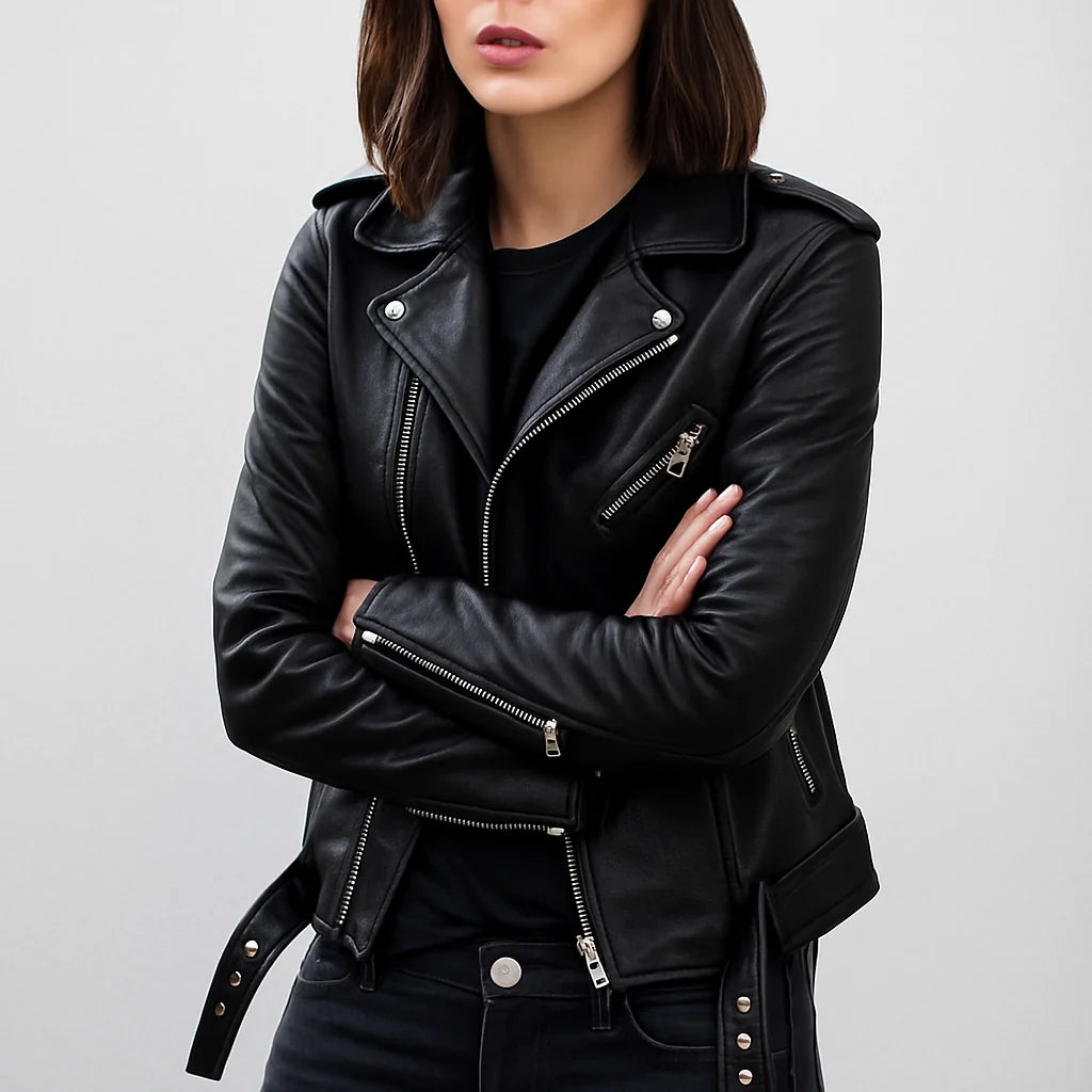 Biker Jacket Slim-Fit PU Leather Zip-Up