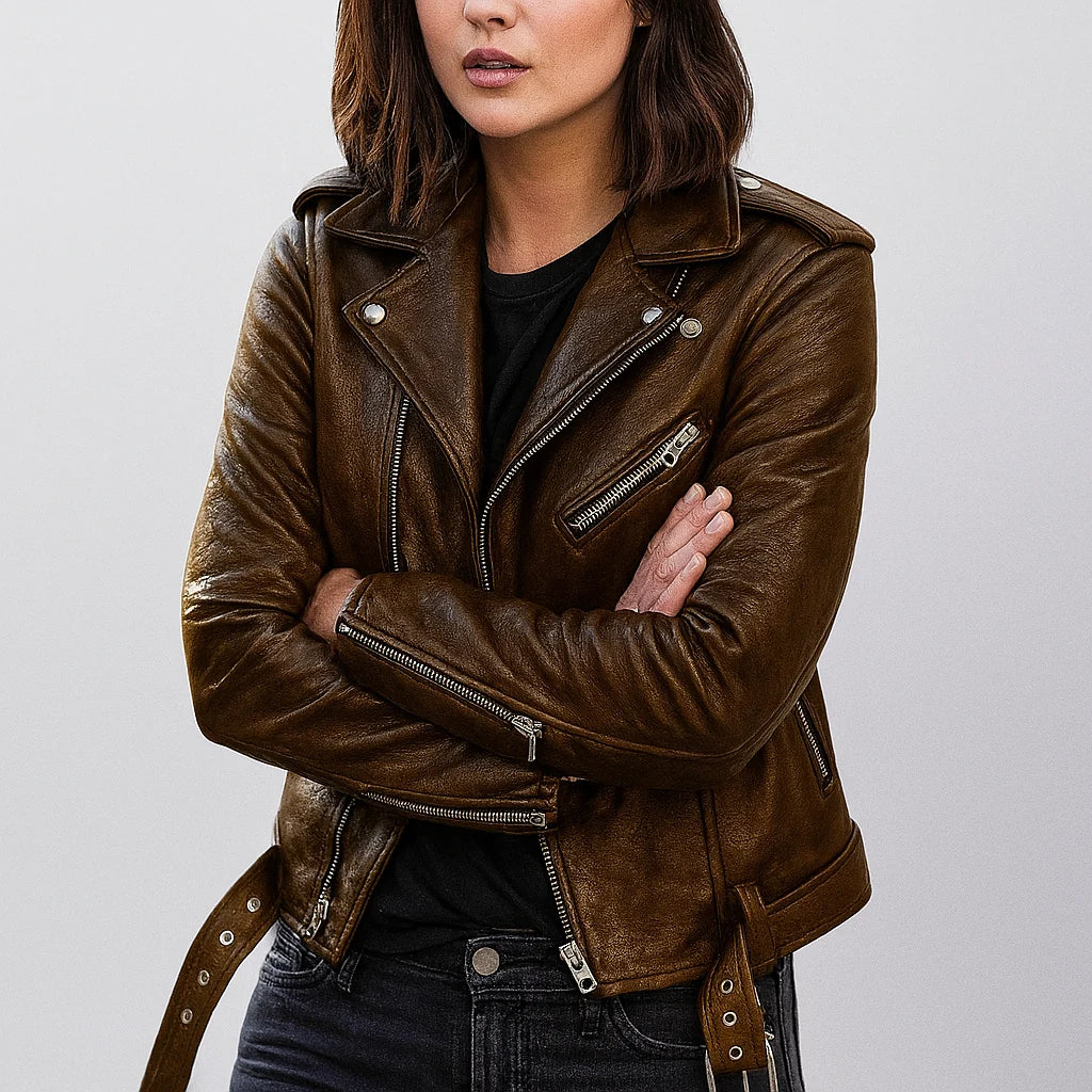 Biker Jacket Slim-Fit PU Leather Zip-Up