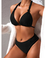 Bikini Set Adjustable Halterneck Ruched Side Bottoms