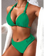 Bikini Set Adjustable Halterneck Ruched Side Bottoms