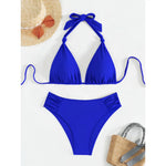 Bikini Set Adjustable Triangle Halterneck Ruched Bottoms