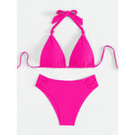 Bikini Set Adjustable Triangle Halterneck Ruched Bottoms