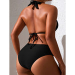 Bikini Set Adjustable Triangle Halterneck Ruched Bottoms