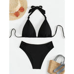 Bikini Set Adjustable Triangle Halterneck Ruched Bottoms