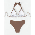 Bikini Set Adjustable Triangle Halterneck Ruched Bottoms