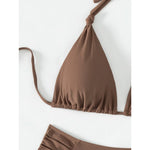 Bikini Set Adjustable Triangle Halterneck Ruched Bottoms