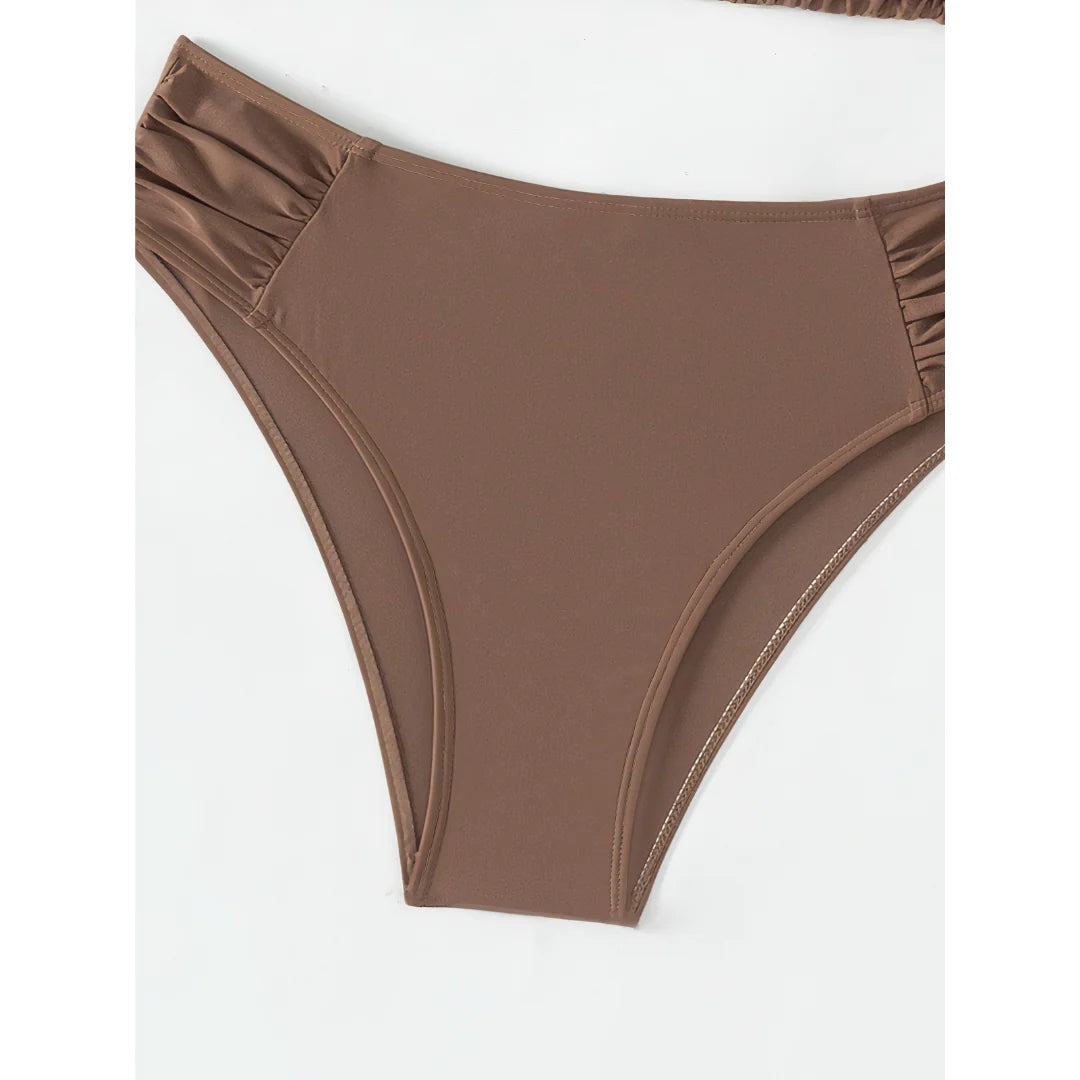 Bikini Set Adjustable Triangle Halterneck Ruched Bottoms