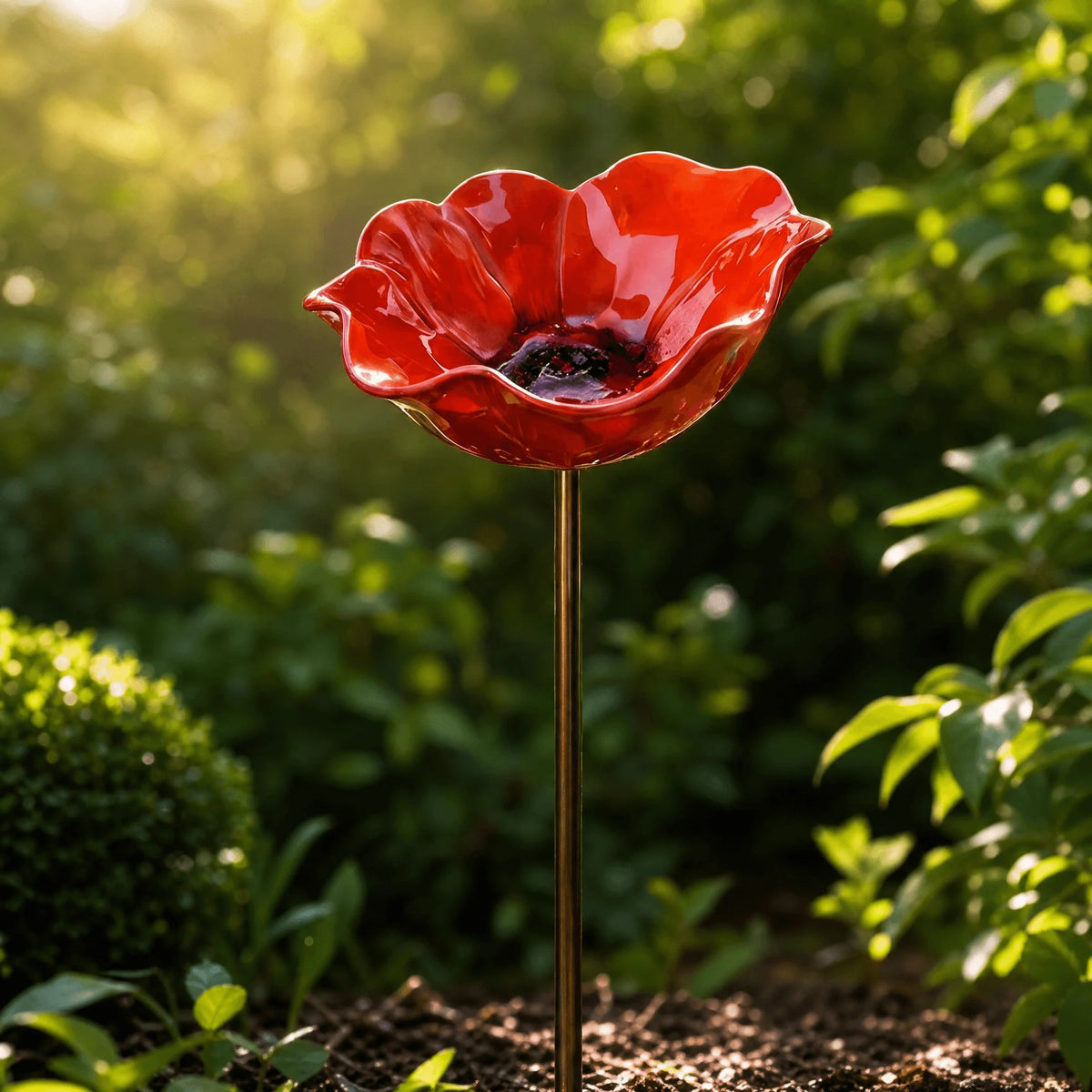 Bird Bath Garden Stake Flower-Shaped Weather-Resistant Metal