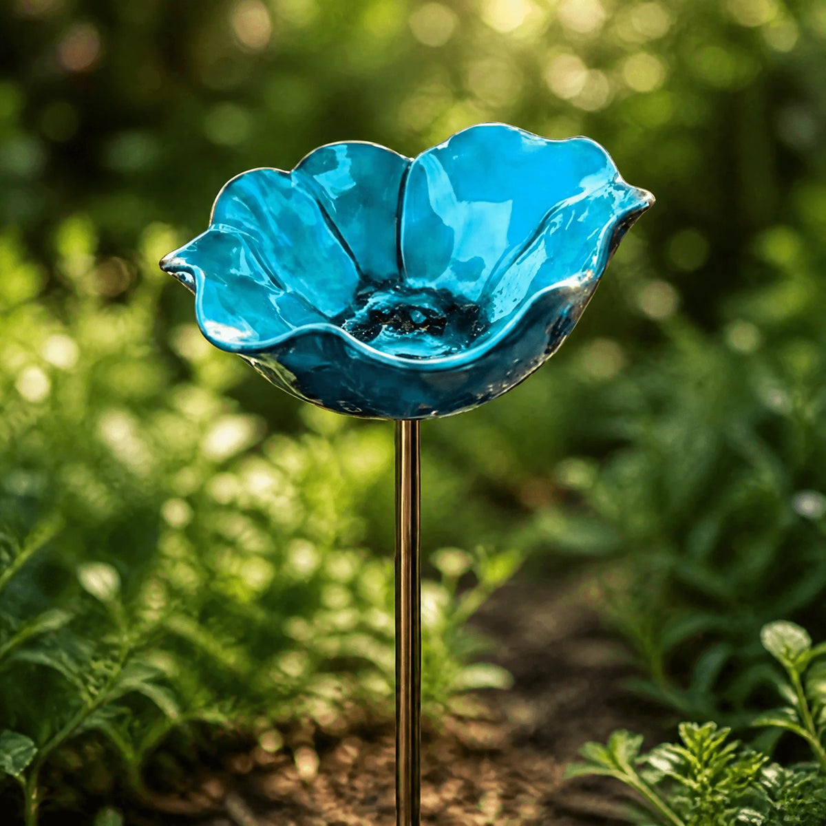 Bird Bath Garden Stake Flower-Shaped Weather-Resistant Metal