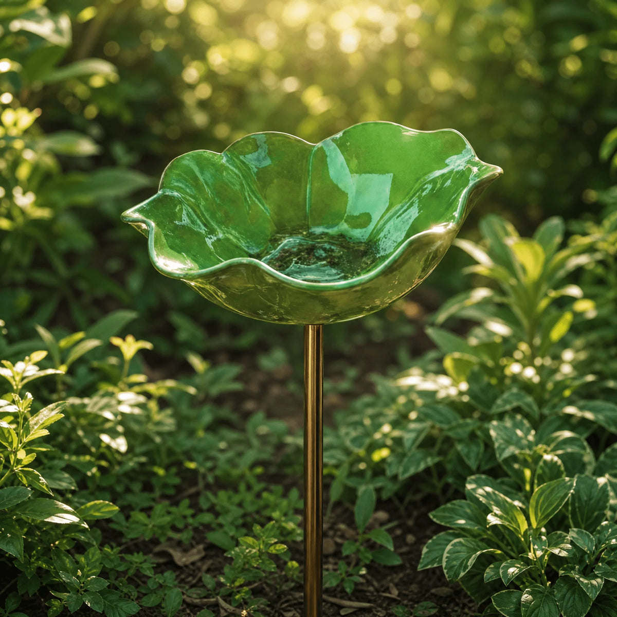 Bird Bath Garden Stake Flower-Shaped Weather-Resistant Metal