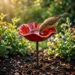 Bird Bath Garden Stake Flower-Shaped Weather-Resistant Metal
