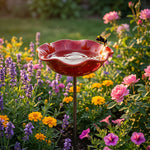 Bird Bath Garden Stake Flower-Shaped Weather-Resistant Metal